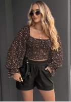 Kwiecista Bluse Kleid im spanischen Stil Can’t Be Real Schokoladenbraun