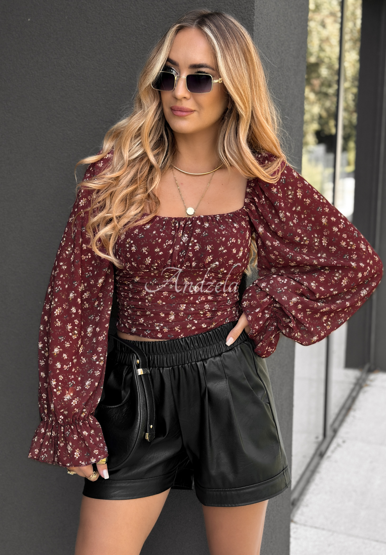Geblümte spanische Bluse Stil Can’t Be Real Burgunderrot