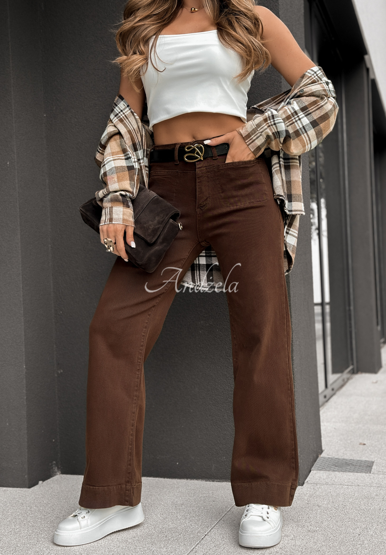 Jeans mit weitem Bein Same Situation Schokoladenbraun