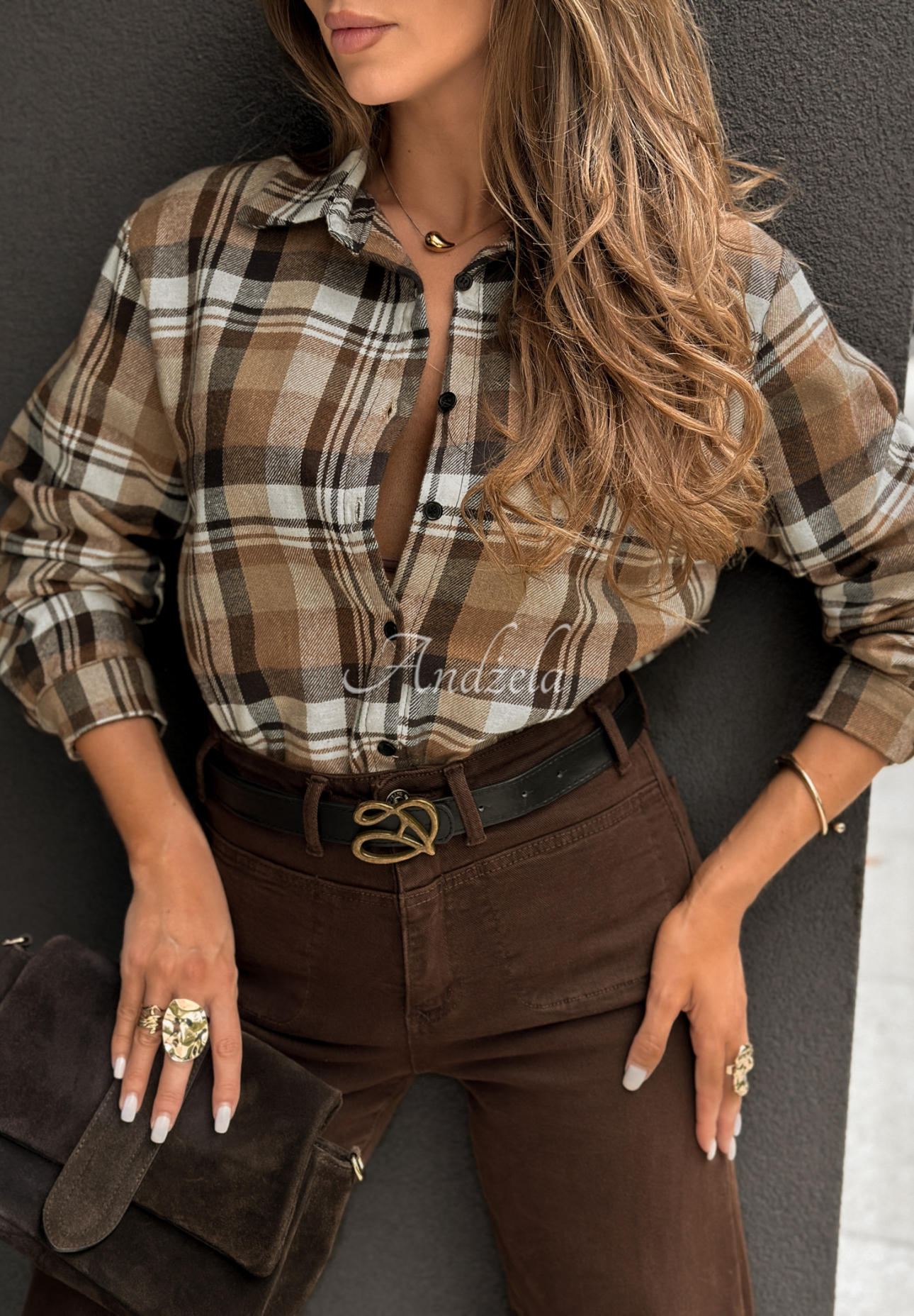 Undefined Status camel-chocolate plaid shirt