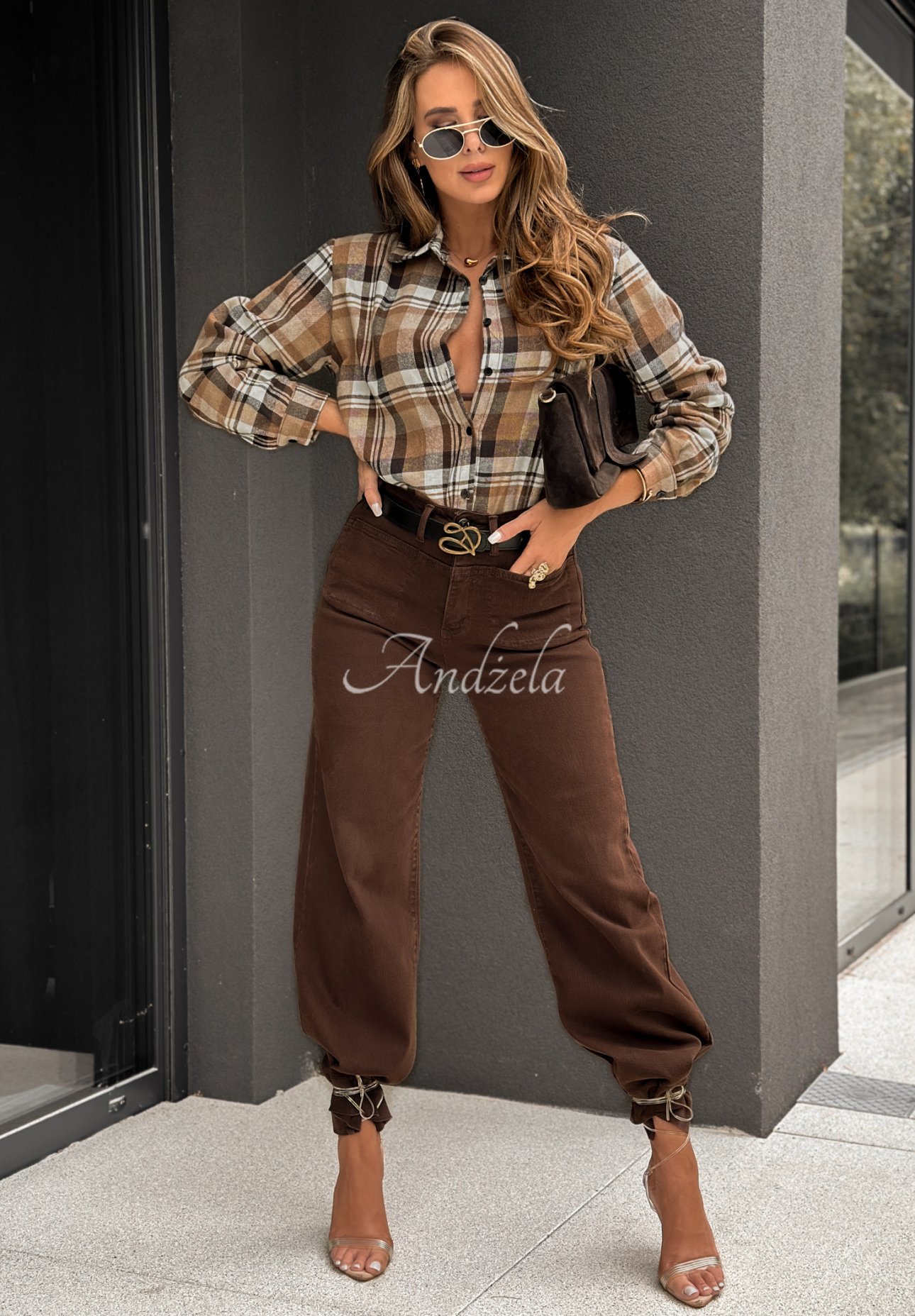 Kariertes Hemd Undefined Status camel-Schokoladenbraun