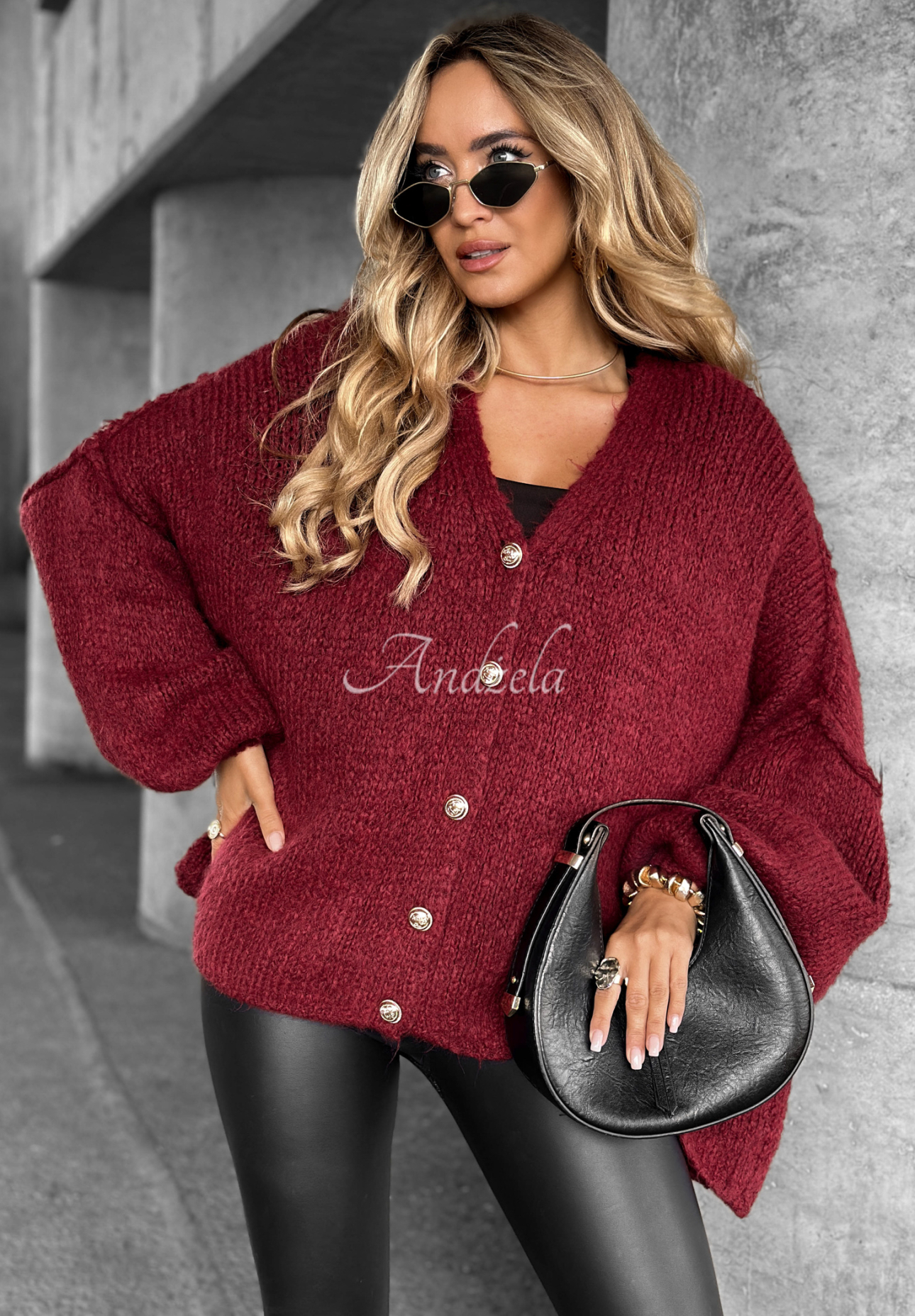 Kurzer Cardigan oversize Hot Chestnuts Burgunderrot