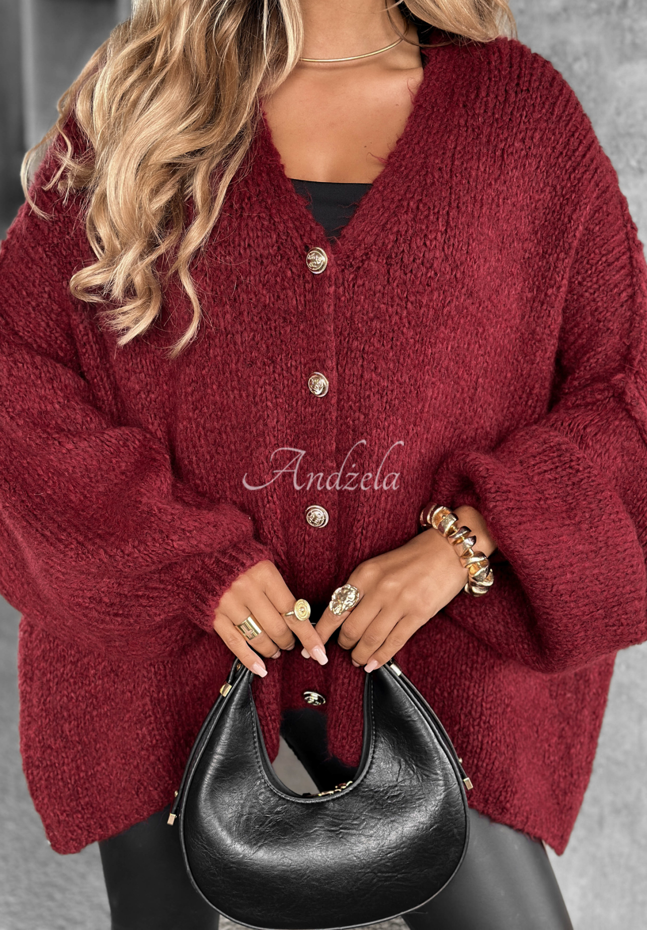 Kurzer Cardigan oversize Hot Chestnuts Burgunderrot