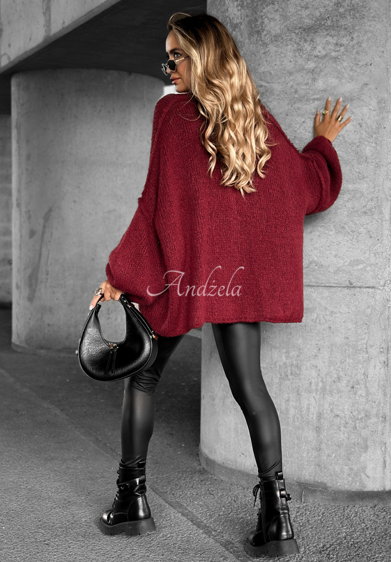 Kurzer Cardigan oversize Hot Chestnuts Burgunderrot
