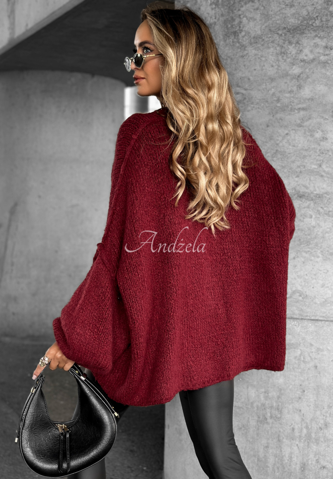 Kurzer Cardigan oversize Hot Chestnuts Burgunderrot
