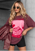 T-Shirt z nadrukiem Pizza Burgunderrot