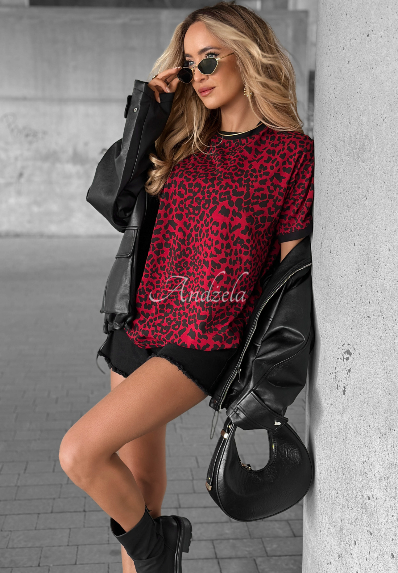 T-Shirt mit Leopardenmuster Long Story Burgunderrot