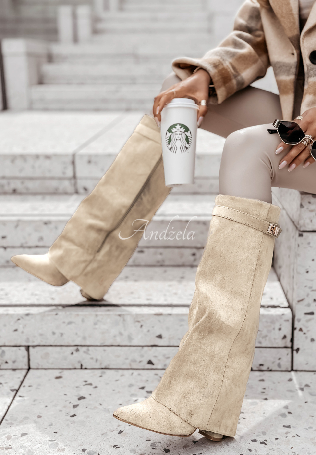 Long suede Neville light beige boots