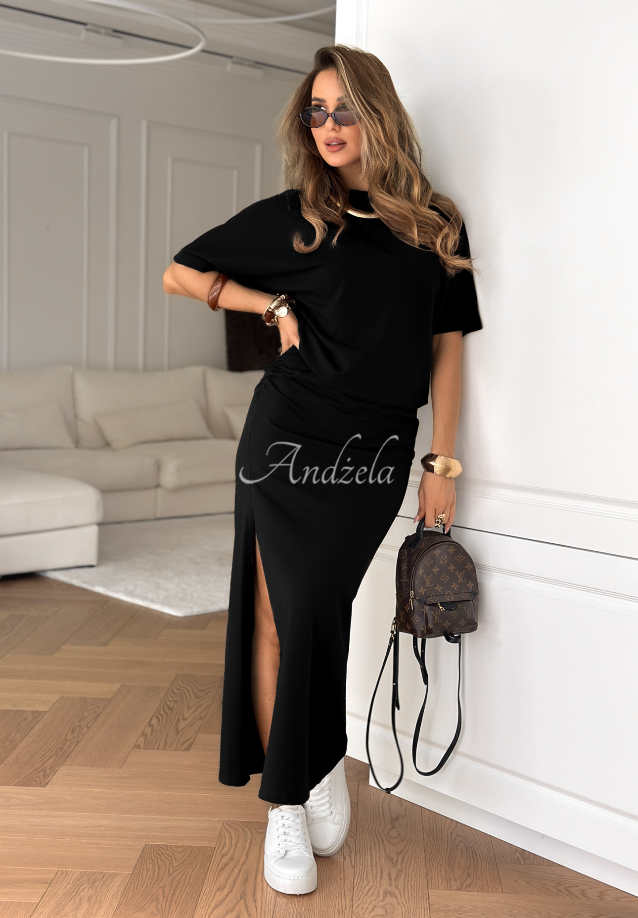 Figurbetontes Kleid mit Rüschen Tequila Sunrise Schwarz