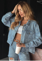 Jeansowa kurtka z przetarciami We Think Alike jasnoniebieska