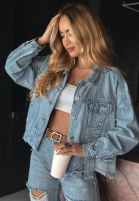Denim-Jacke mit Destroyed-Effekten We Think Alike Hellblau