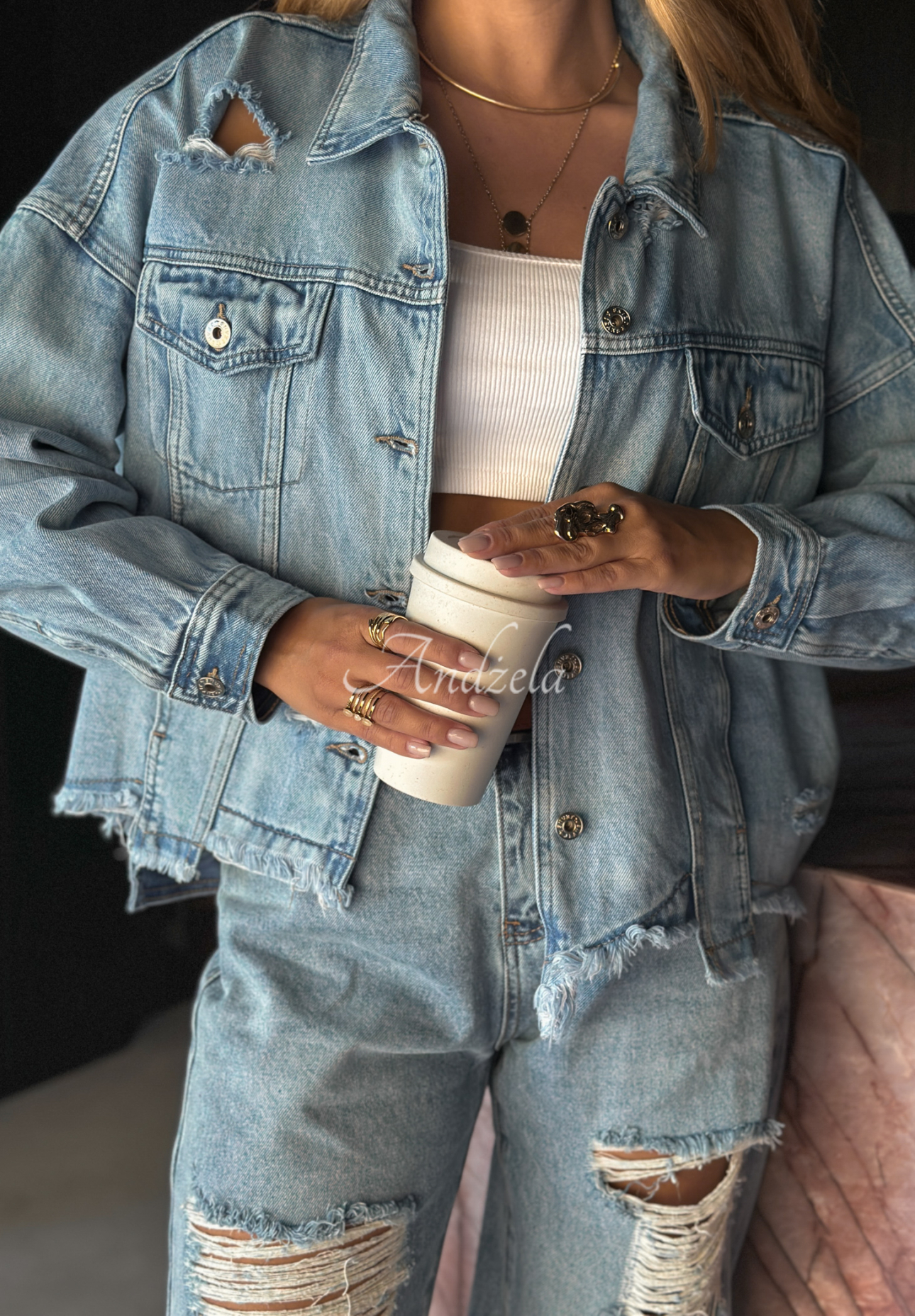 Denim jacket with rubbing We Think Alike blue
