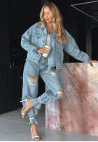 Jeans Jacke z przetarciami We Think Alike Hellblau