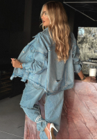 Jeans Jacke z przetarciami We Think Alike Hellblau