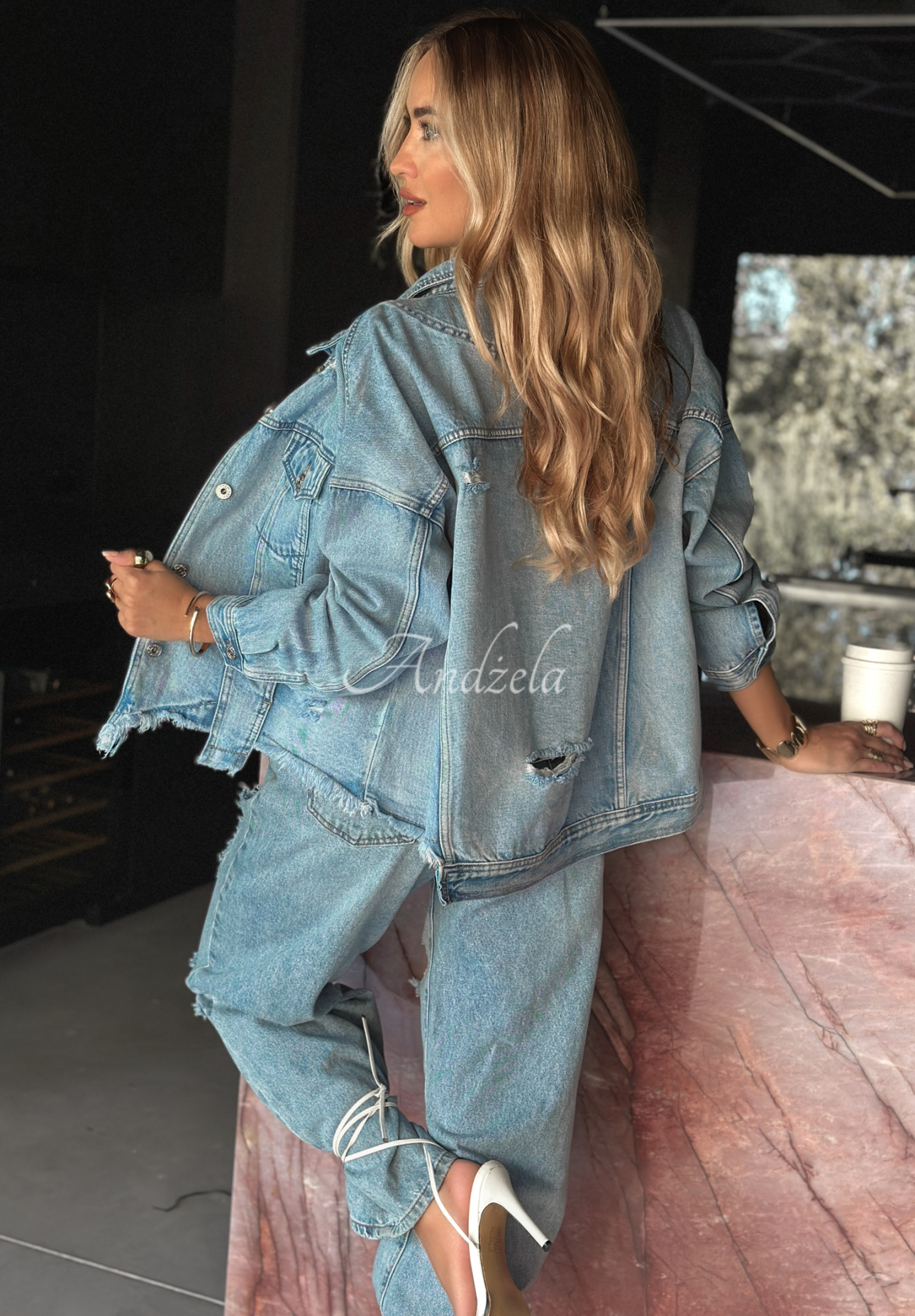 Denim jacket with rubbing We Think Alike blue