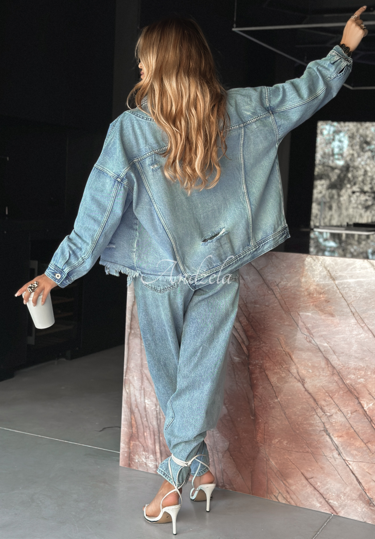 Denim jacket with rubbing We Think Alike blue