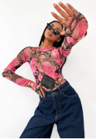 Kwiecista Bluse La Milla Pink Dream różowo-Schokoladenbraun