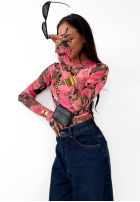 Kwiecista Bluse La Milla Pink Dream różowo-Schokoladenbraun