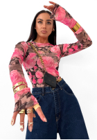 Kwiecista Bluse La Milla Pink Dream różowo-Schokoladenbraun