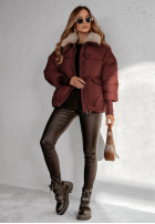 Krótka Jacke z futerkiem Hello December Burgunderrot