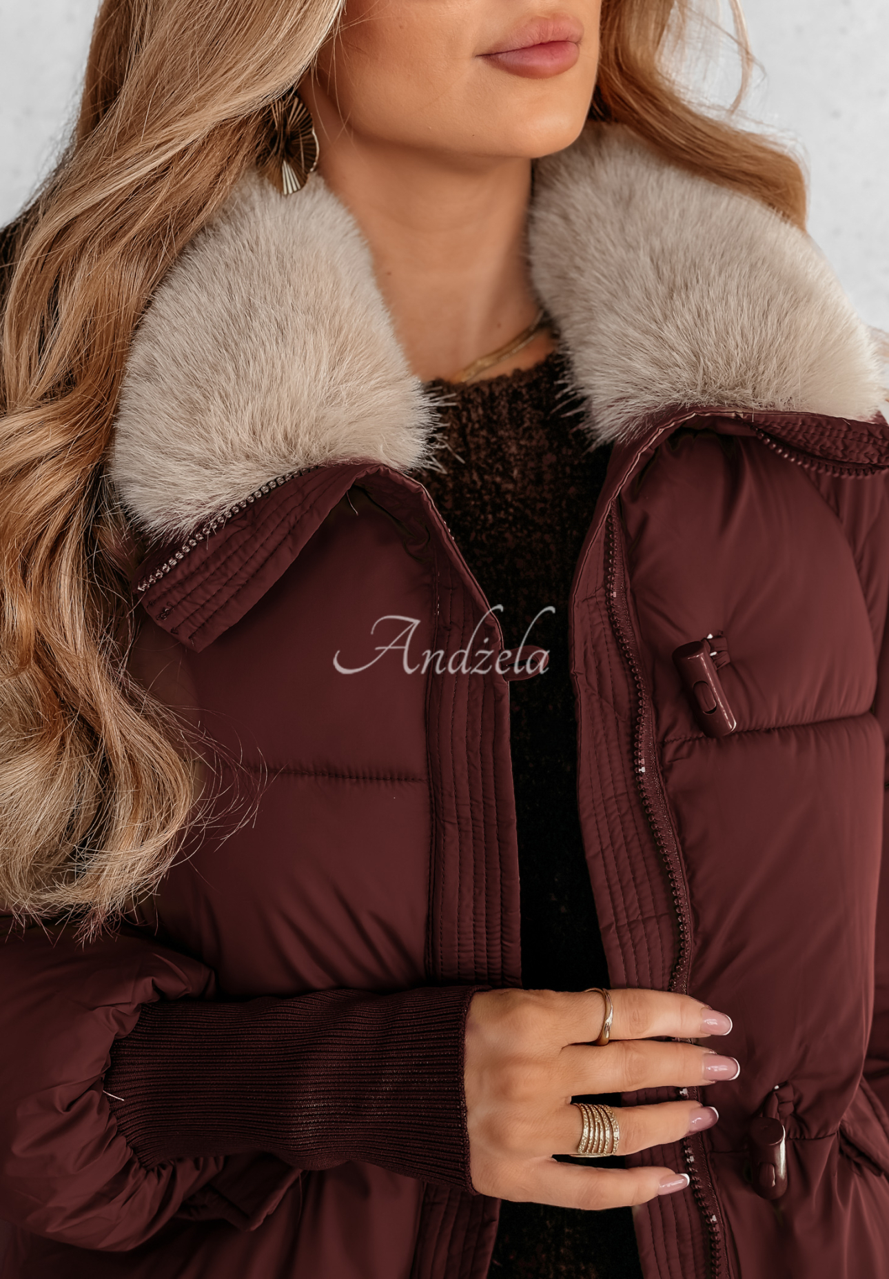 Kurze Jacke mit Fell Hello December Burgunderrot