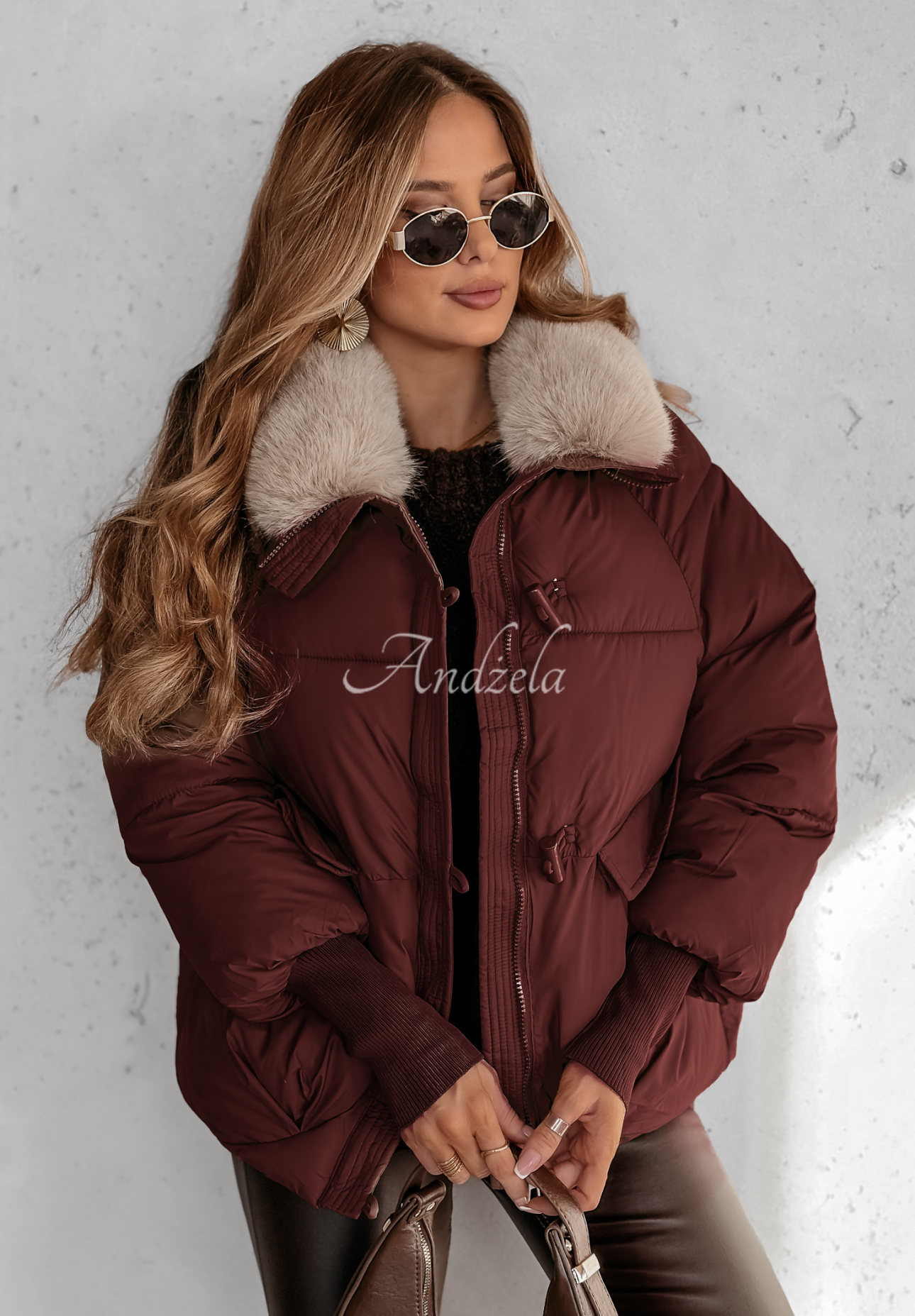 Kurze Jacke mit Fell Hello December Burgunderrot