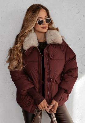 Kurze Jacke mit Fell Hello December Burgunderrot