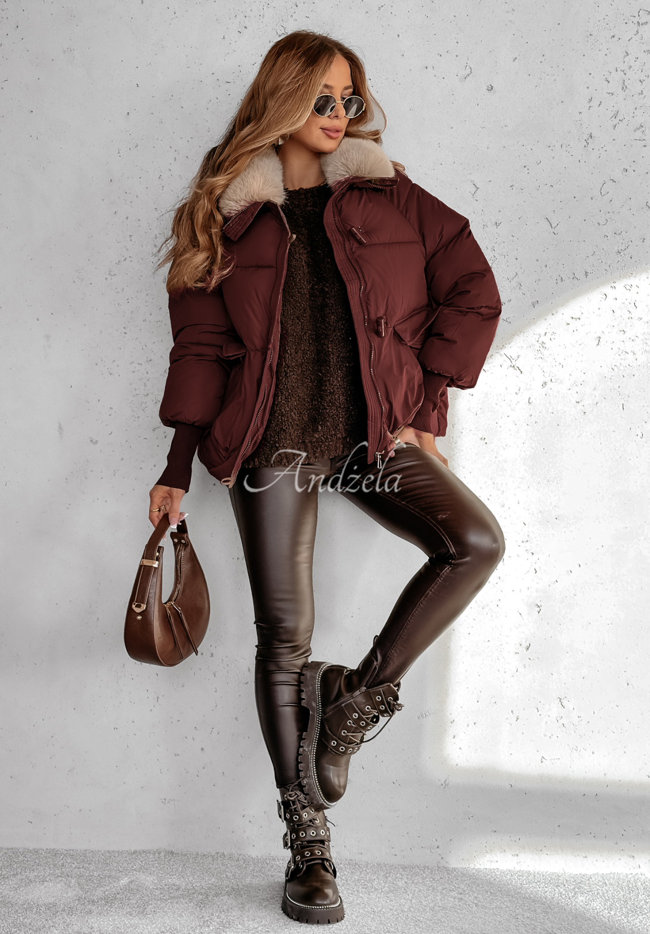 Kurze Jacke mit Fell Hello December Burgunderrot