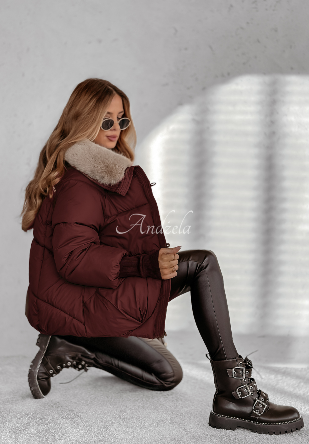 Kurze Jacke mit Fell Hello December Burgunderrot