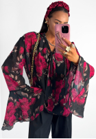 Kwiecista bluzka z falbanką La Milla Vision You Seek czarno-czerwona