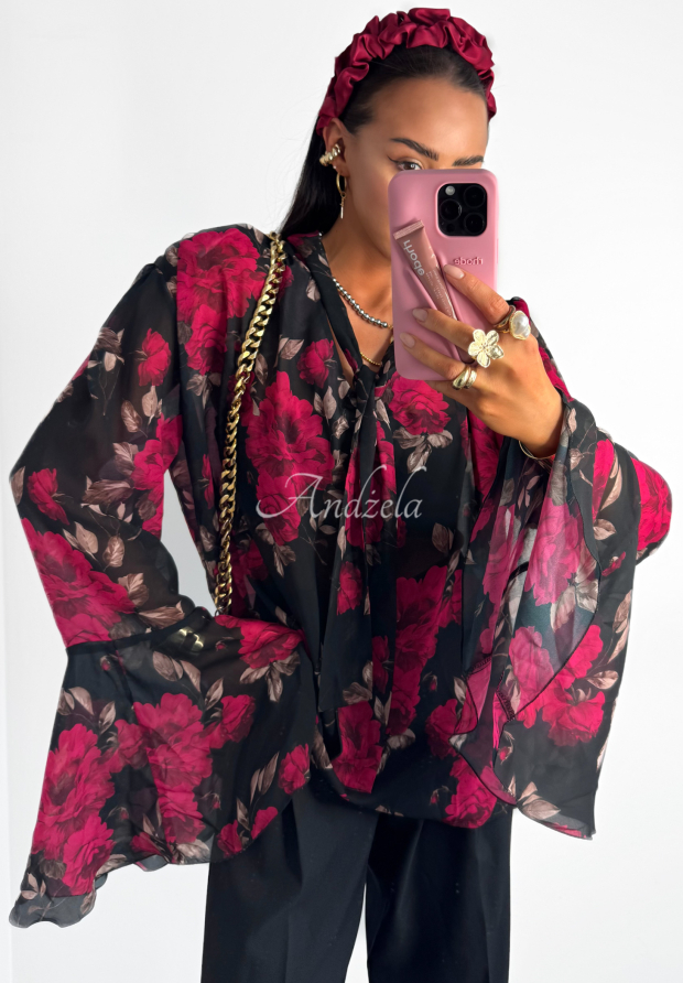 Bluse aus Viskose mit Blumenmuster La Milla Vision You Seek Seek Schwarz-Rot