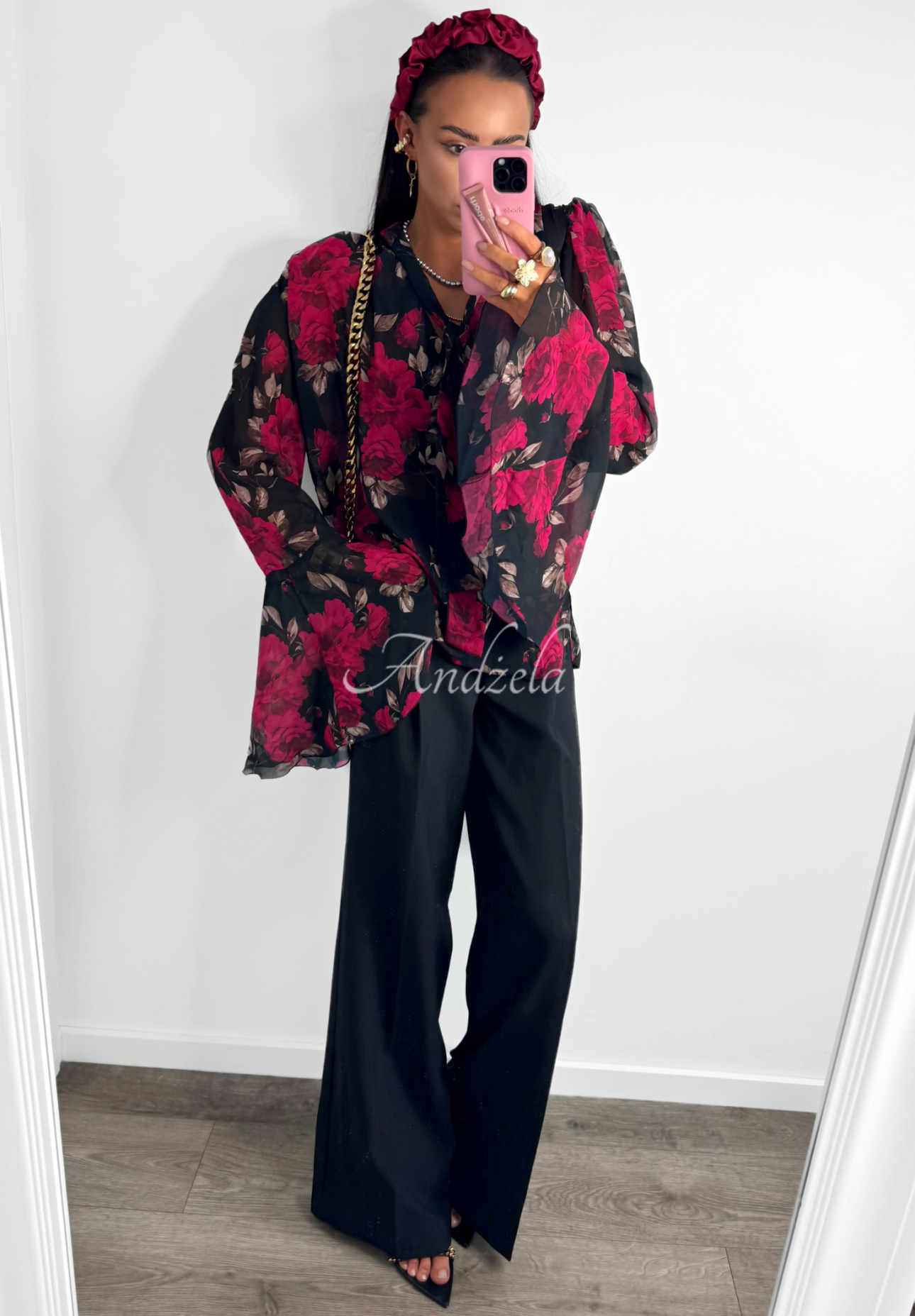 La Milla Vision You Seek floral viscose blouse black and red