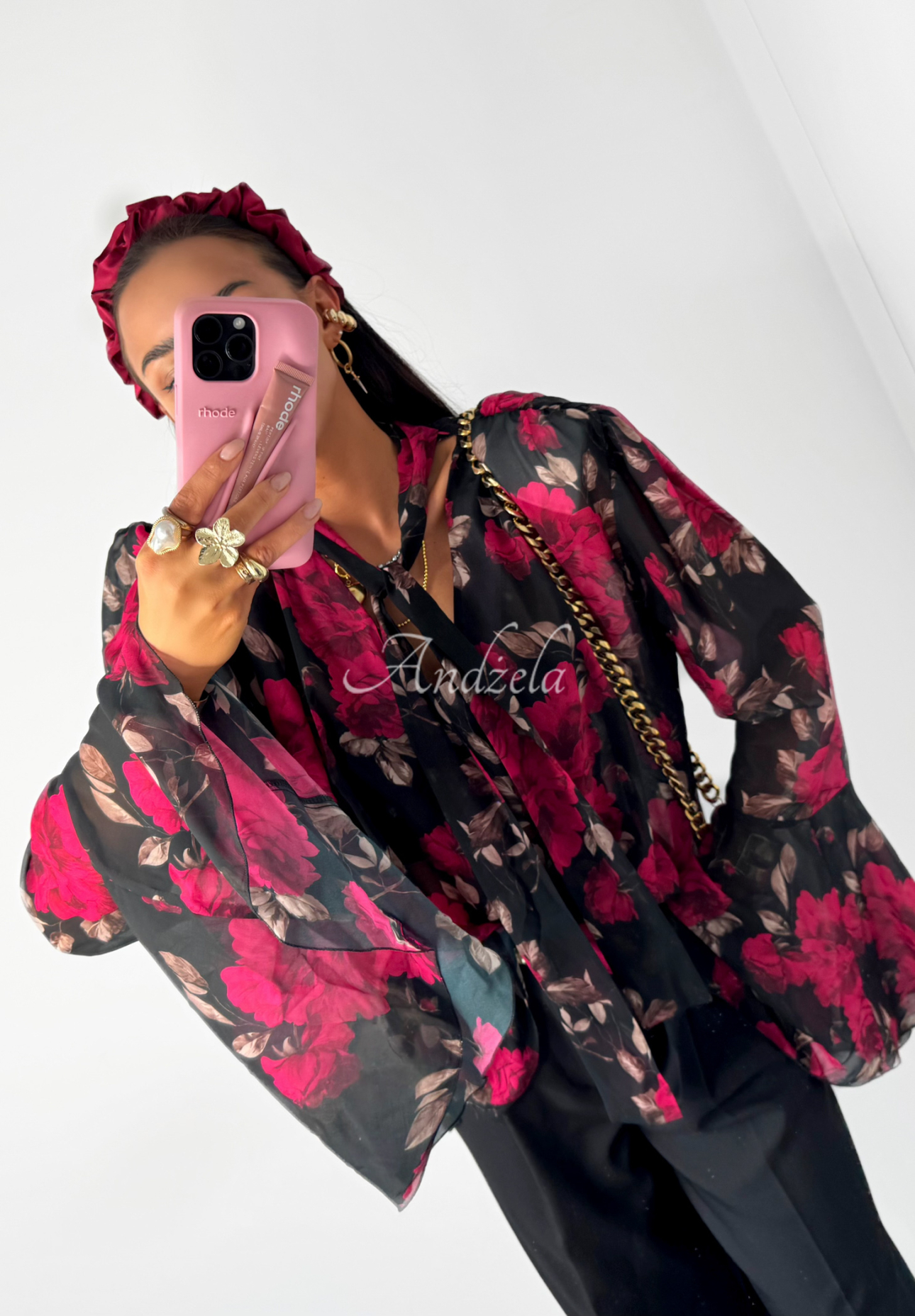 La Milla Vision You Seek floral viscose blouse black and red