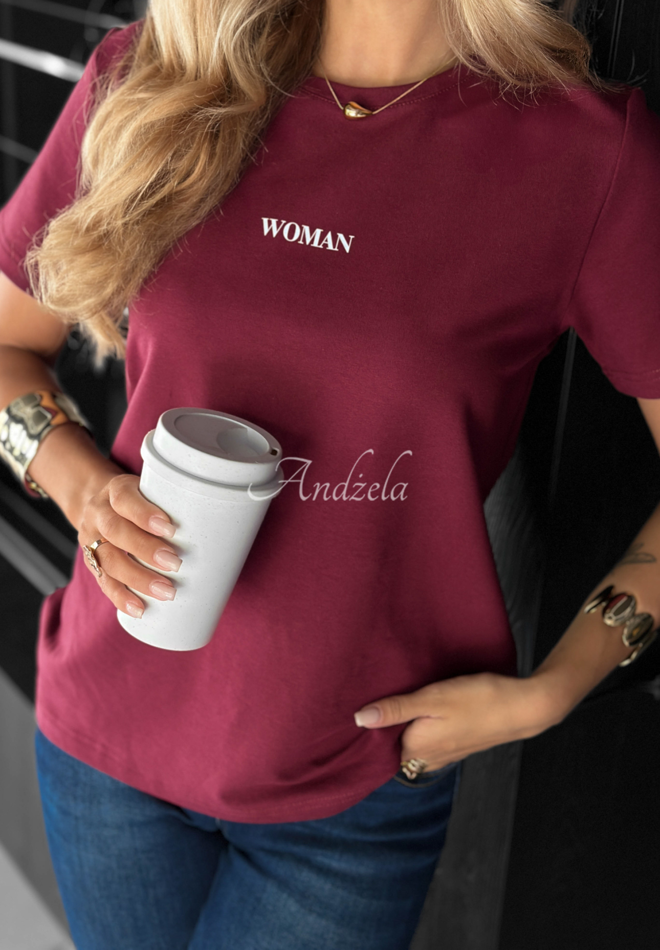 T-Shirt mit Aufdruck Woman Burgunderrot