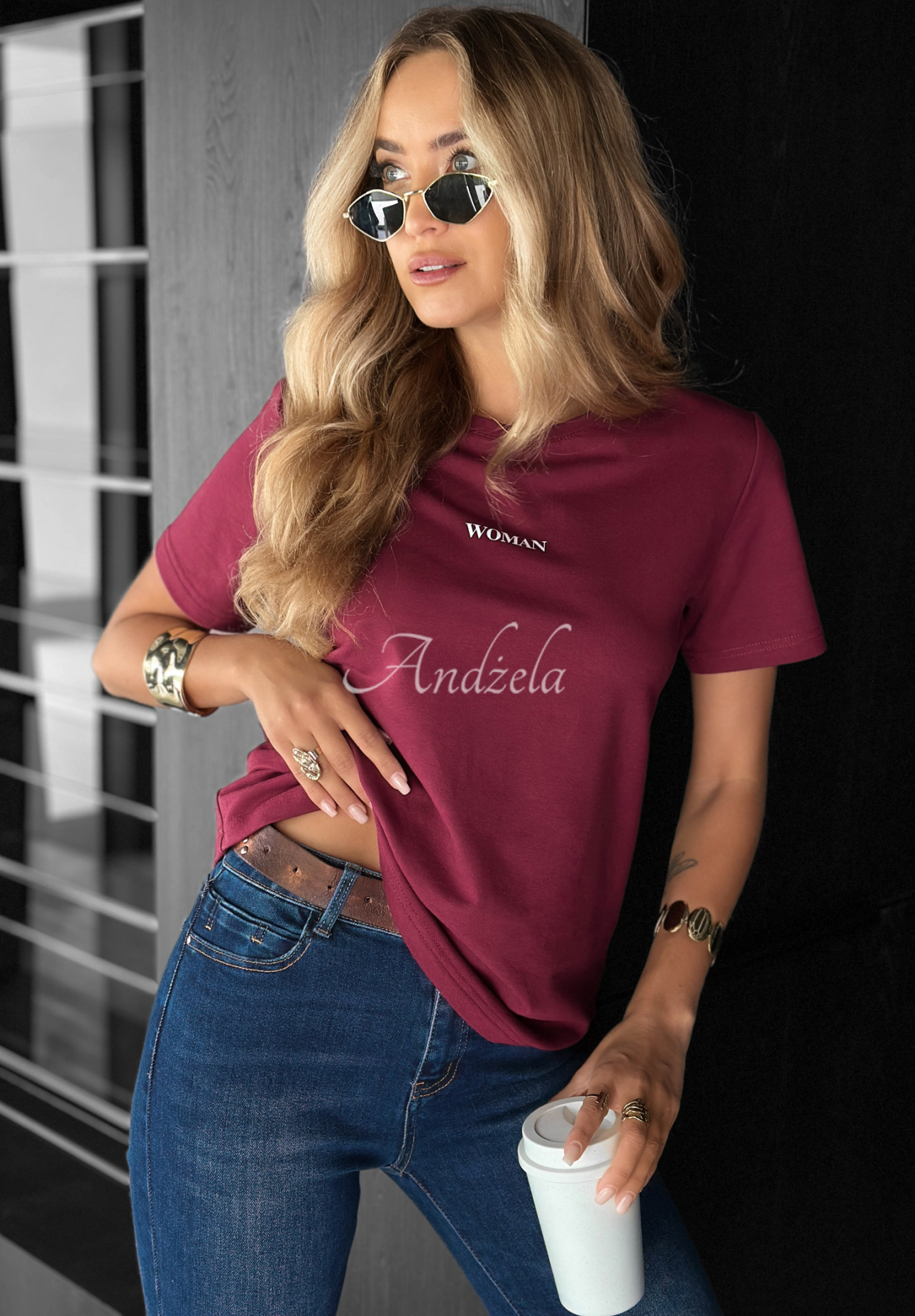 T-Shirt mit Aufdruck Woman Burgunderrot