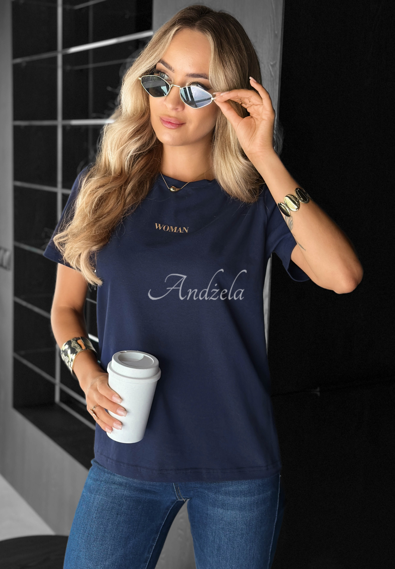 T-Shirt mit Aufdruck Woman Dunkelblau