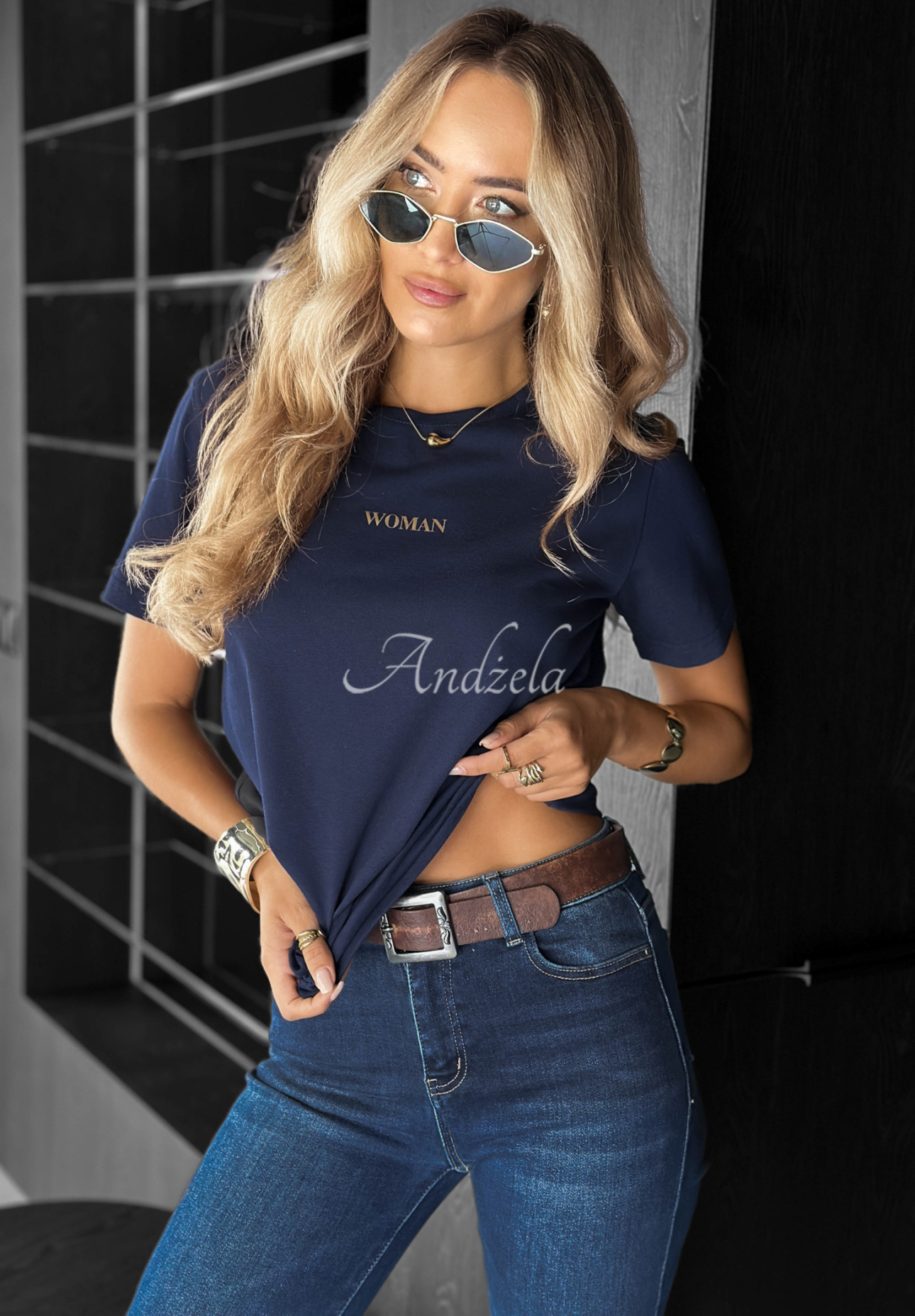 T-Shirt mit Aufdruck Woman Dunkelblau