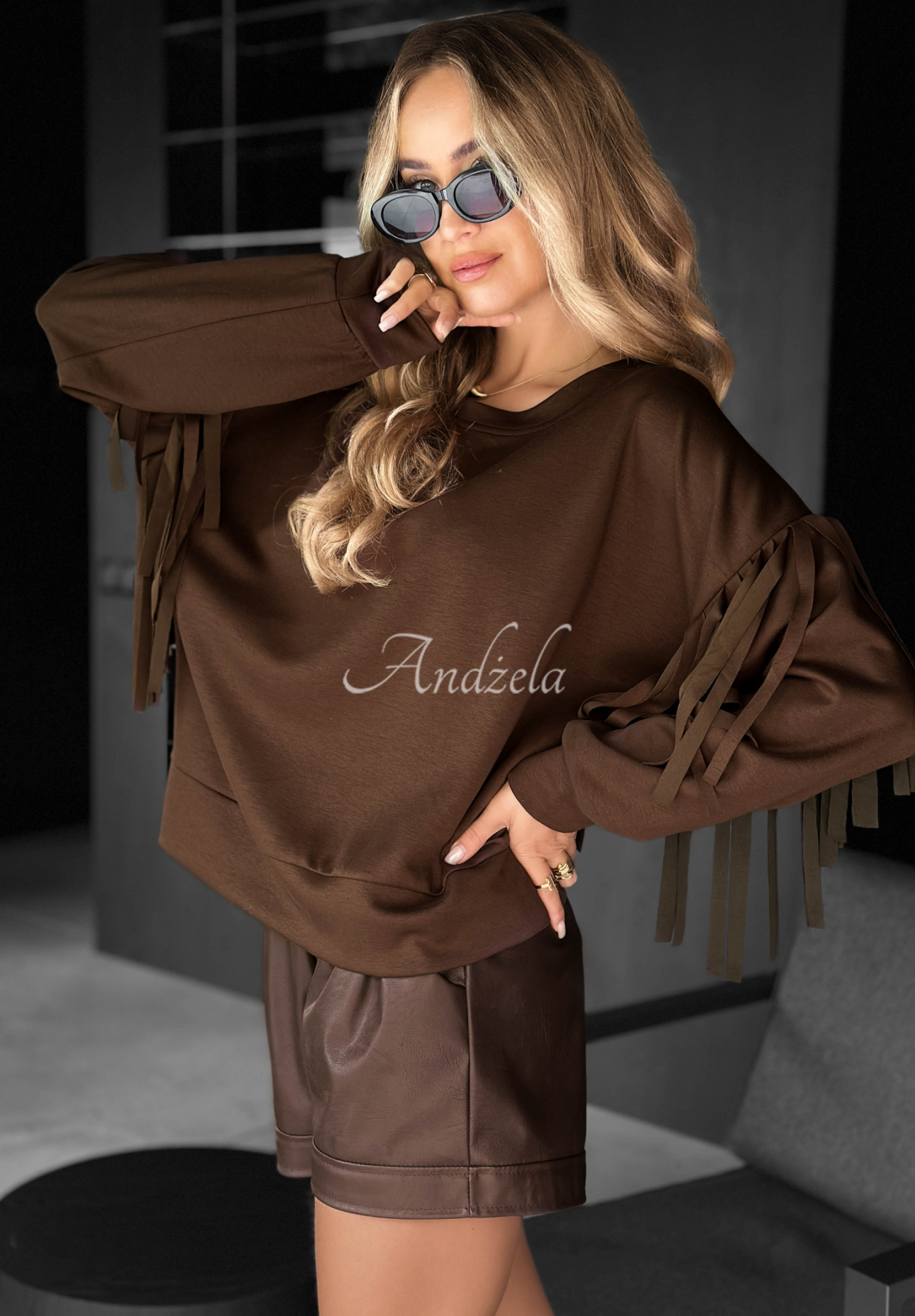 Sweatshirt mit Fransen Nothing To Add Schokoladenbraun