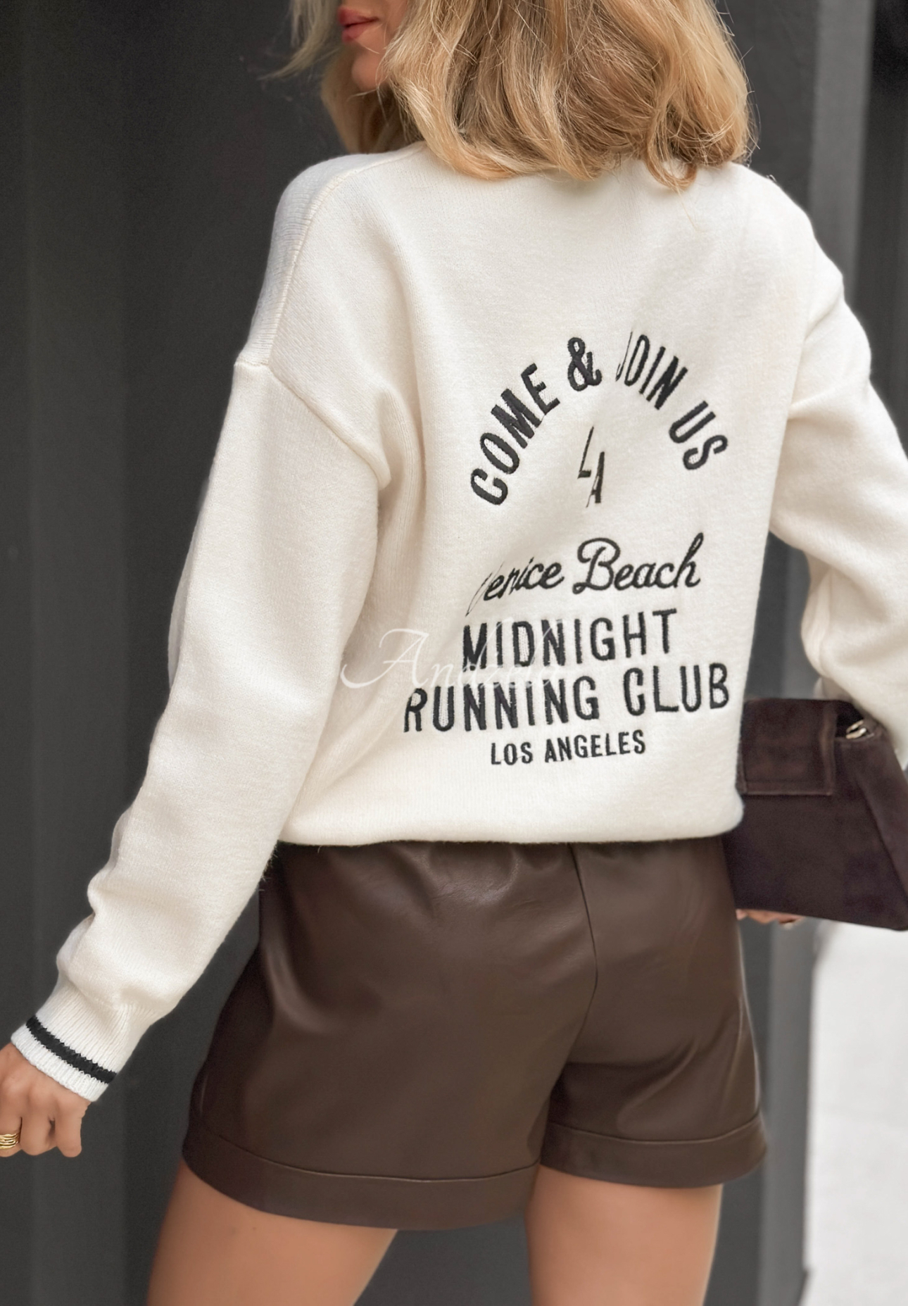 Pullover mit Aufschriften Midnight Running Club Ecru