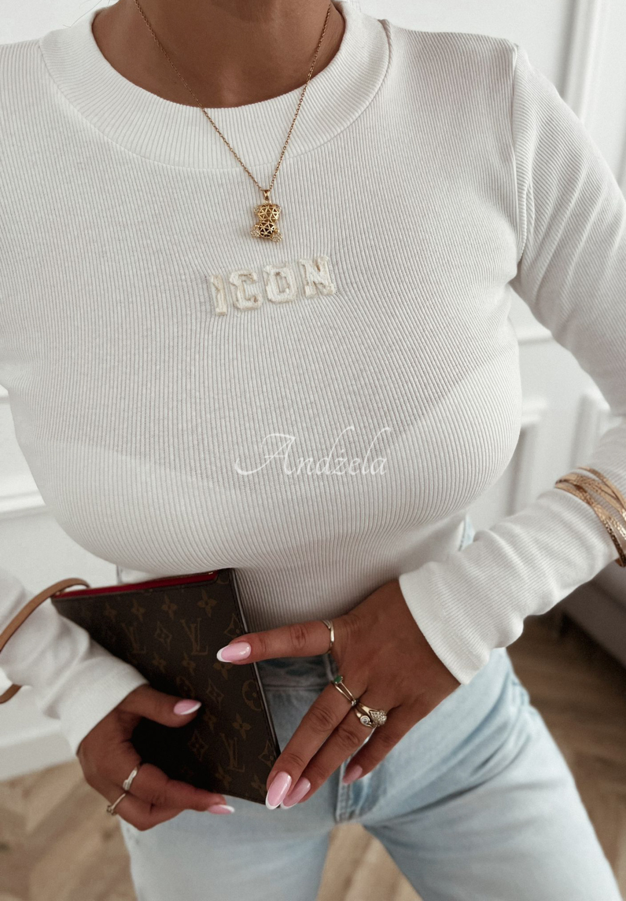 Ribbed long sleeve blouse Icon ecru