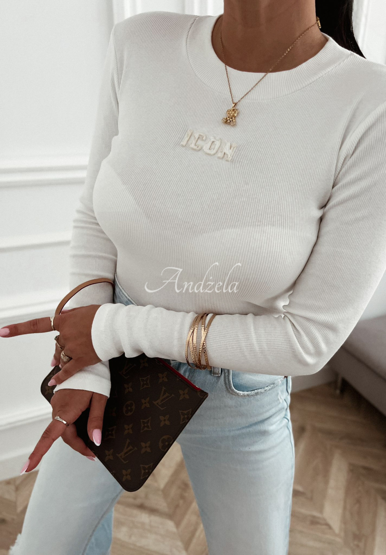 Ribbed long sleeve blouse Icon ecru