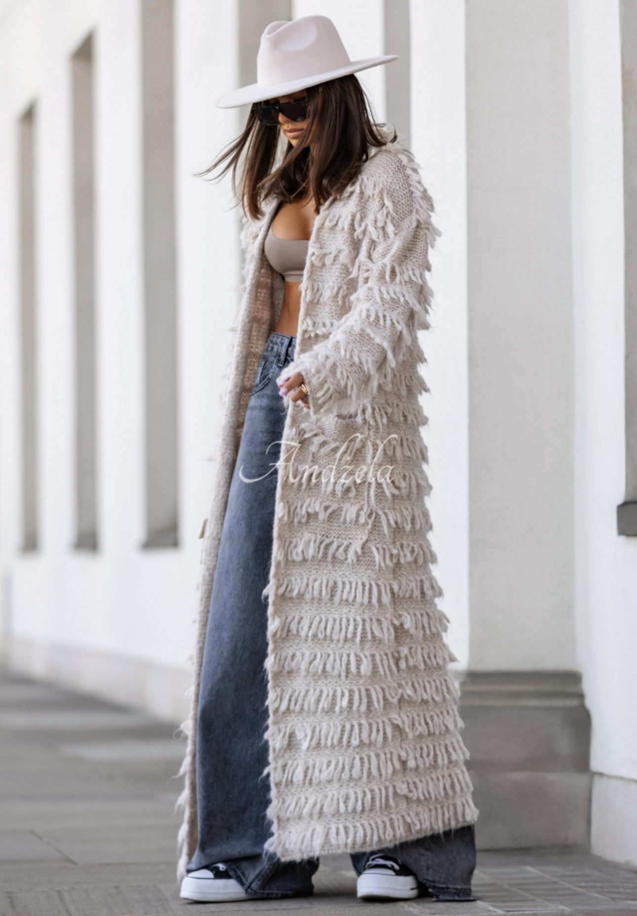 Langer Cardigan mit Fransen Cocomore Group Chat Lef hellbeige