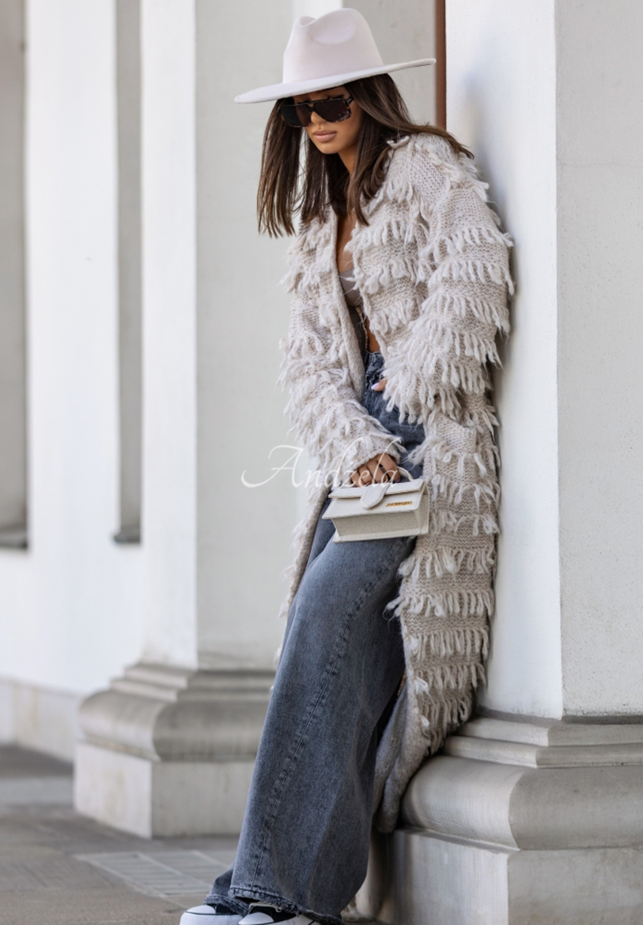 Langer Cardigan mit Fransen Cocomore Group Chat Lef hellbeige