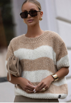 Pullover z krótkimi rękawami w paski Eyes Don’t Lie Beige-Weiß