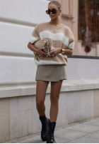 Pullover z krótkimi rękawami w paski Eyes Don’t Lie Beige-Weiß