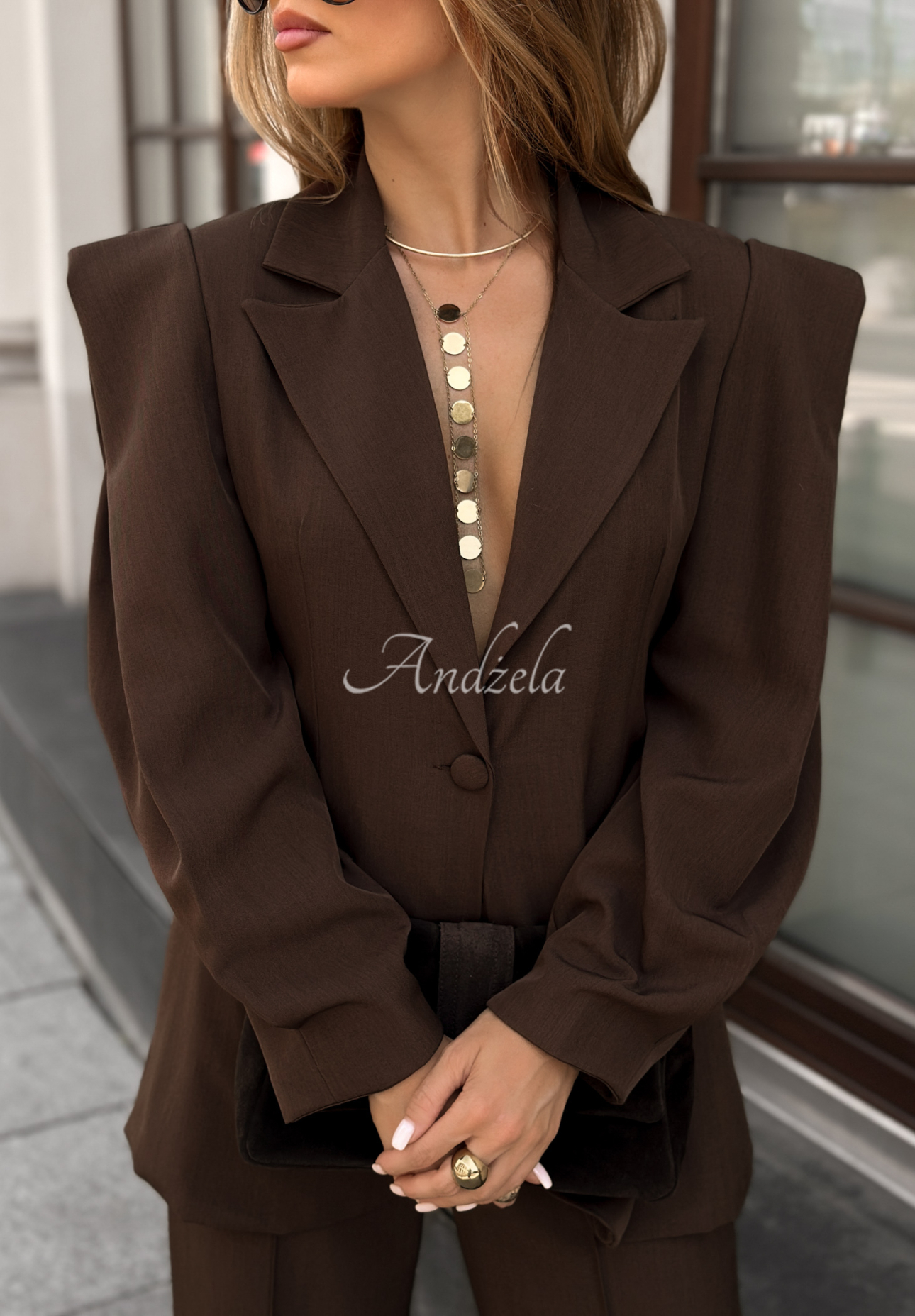 Set aus Blazer und Hose Too Late To Ask Schokoladenbraun