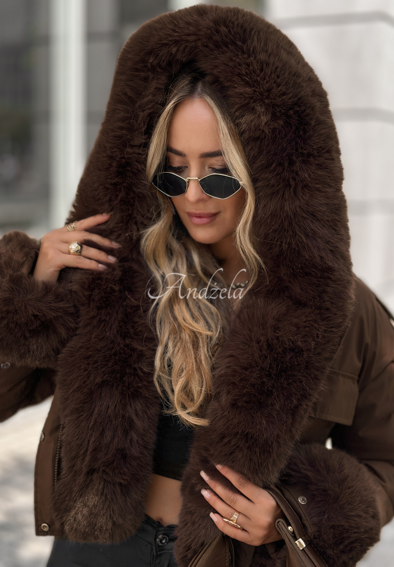 Kurze Jacke mit Fell Timber Pines Schokoladenbraun