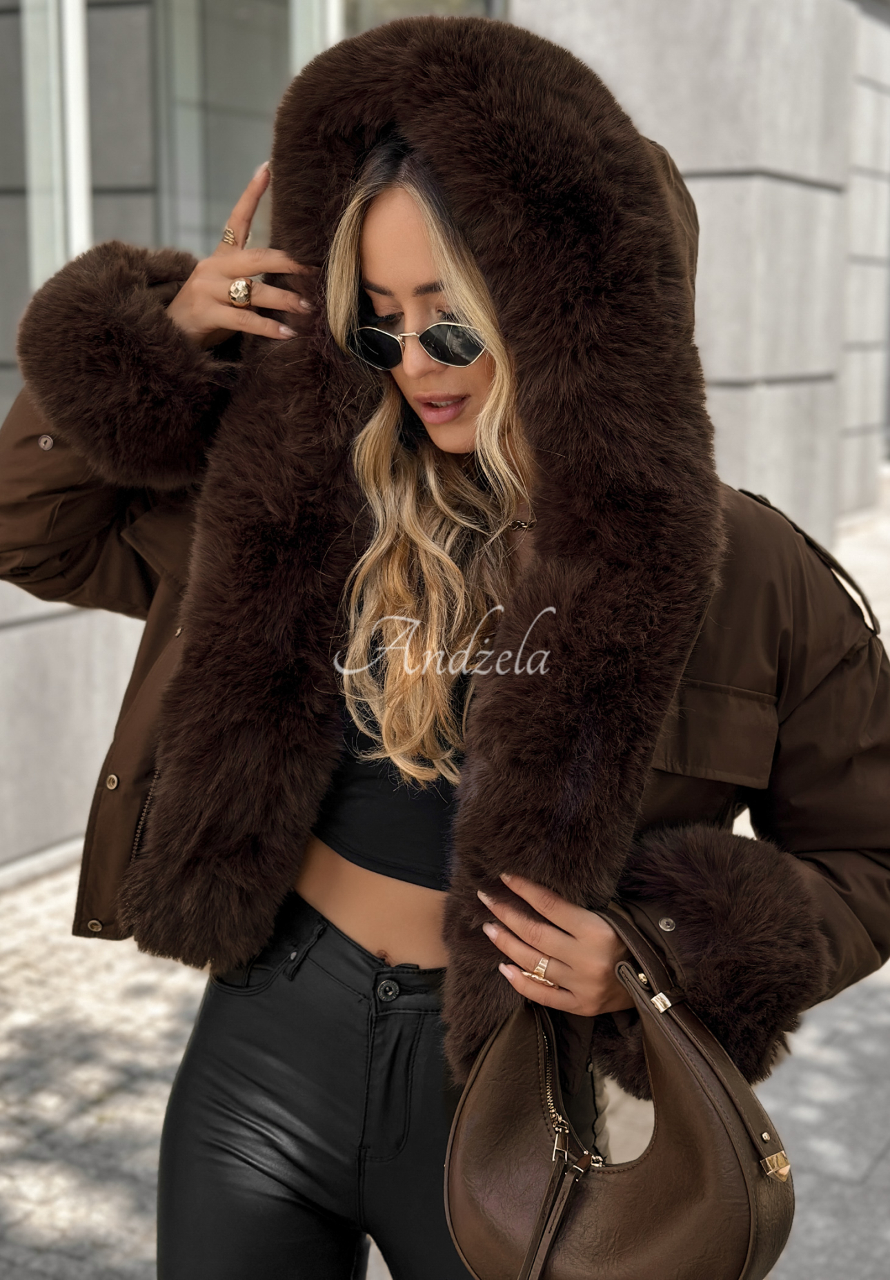 Kurze Jacke mit Fell Timber Pines Schokoladenbraun
