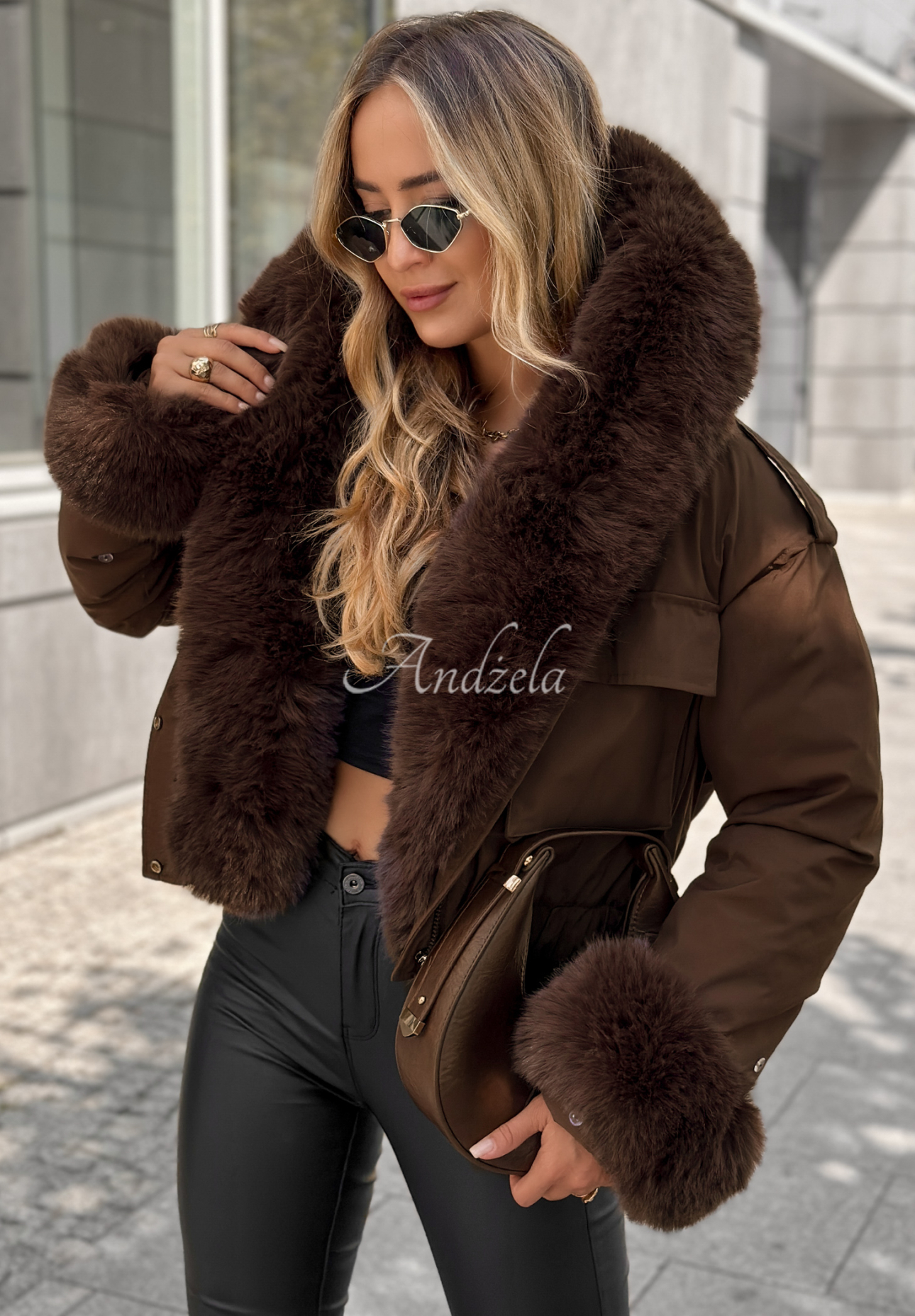 Kurze Jacke mit Fell Timber Pines Schokoladenbraun