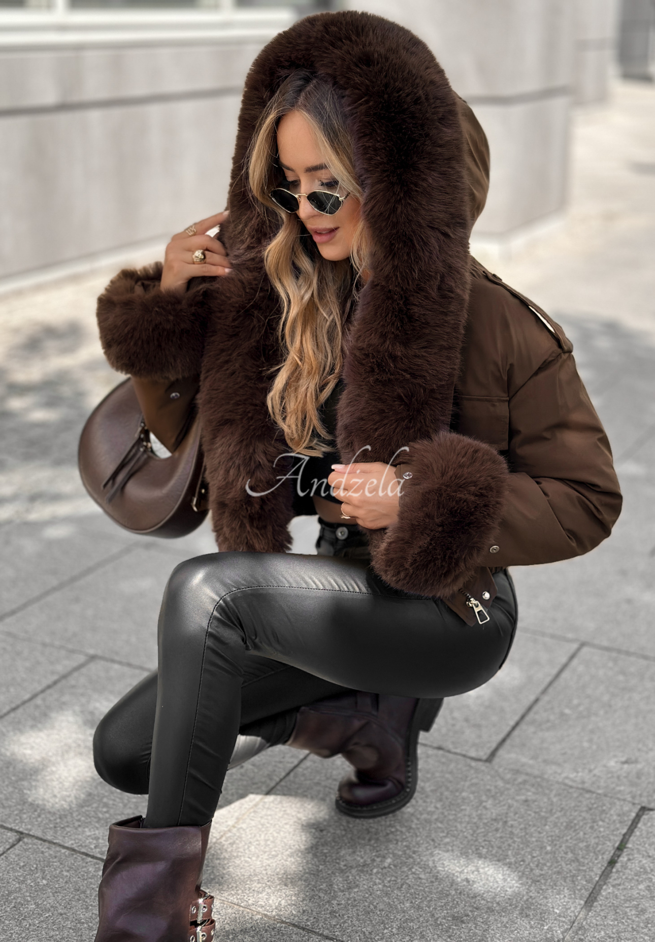 Kurze Jacke mit Fell Timber Pines Schokoladenbraun